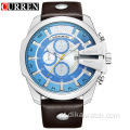 CURREN Watch 8176 Sport Chronograph Relógios masculinos de couro Top Band Relógio de pulso Big Dial Relógio de quartzo Relojes luminosos à prova d&#39;água